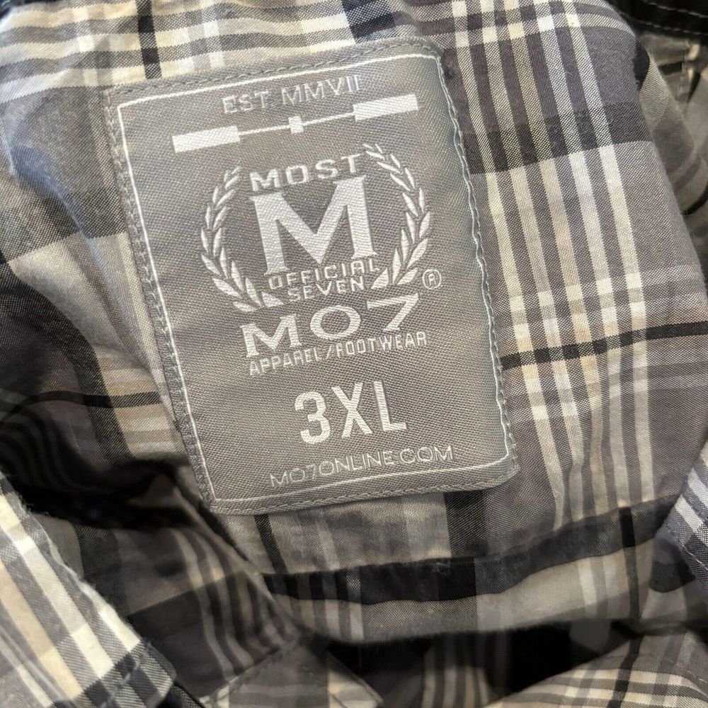 MO7 Most Official‎ Seven Button Up Shirt Mens 3XL  Gray Black Plaid Long Sleeved - Picture 2 of 13